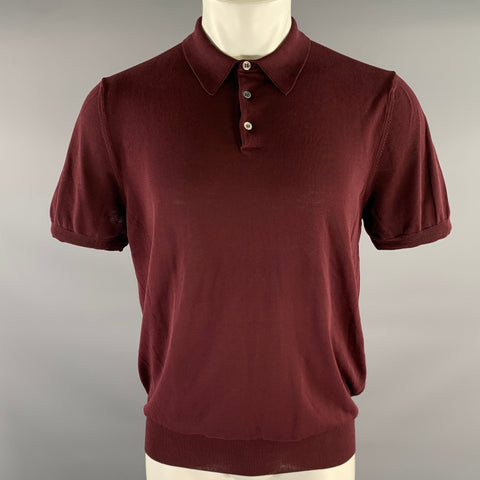 BEAMS Size M Burgundy Knit Cotton Pointed Collar Polo