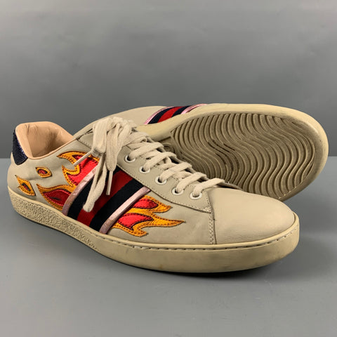 GUCCI Size 11 Beige Multicolour Leather Low Top Sneakers