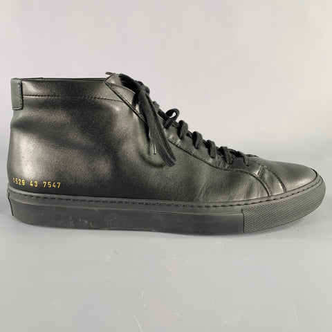 COMMON PROJECTS Size 10 Black Leather High Top Sneakers