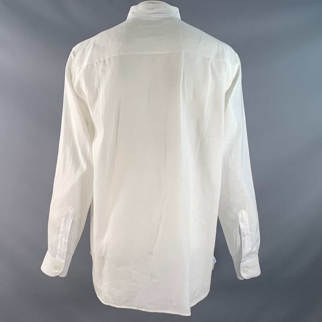 ERMENEGILDO ZEGNA Size XXL White Linen Long Sleeve Shirt