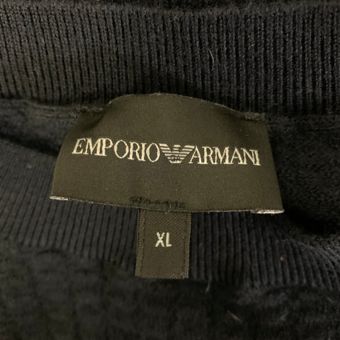EMPORIO ARMANI Size XL Black Waffle Knit Wool Blend Crew-Neck Pullover