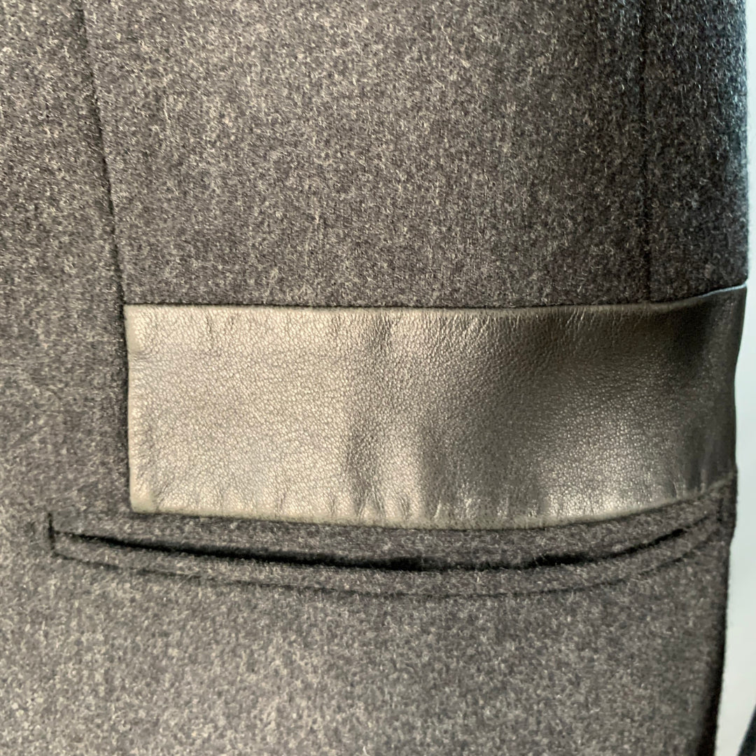 HERMES Size 42 Grey Heather Wool Lamb Leather Notch Lapel Sport Coat