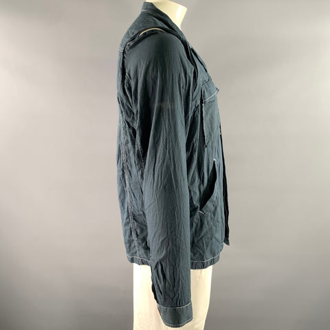 NICE COLLECTIVE Size XL Navy Contrast Stitch Cotton Zipper Sleeve Shirt