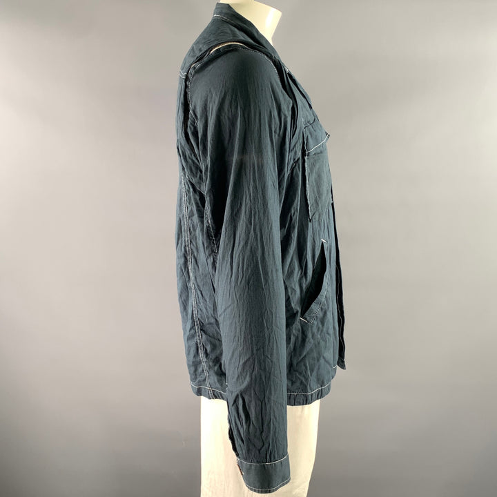 NICE COLLECTIVE Size XL Navy Contrast Stitch Cotton Zipper Sleeve Shirt