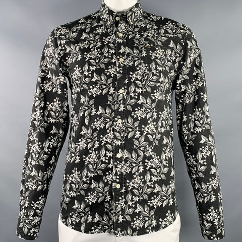 SCOTCH AND SODA Size M Black Grey Floral Cotton One Pocket Long Sleeve Shirt