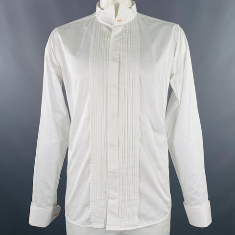 TAILOR STORE Size XXL White Pleated Cotton Tuxedo Long Sleeve Shirt