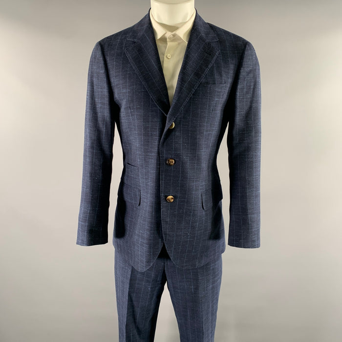 BRUNELLO CUCINELLI Size 38 Navy Blue Window Pane Wool Blend Suit