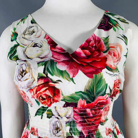 DOLCE & GABBANA Size 10 Multi Color Floral V-Neck Dress