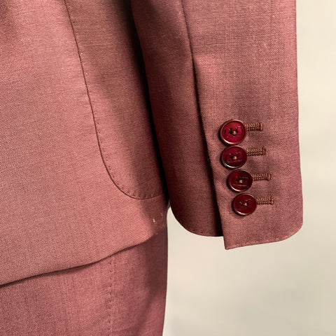 VALENTINO Chest Size 42 Burgundy Solid Mohair Blend Double Breasted 34 32 Suit
