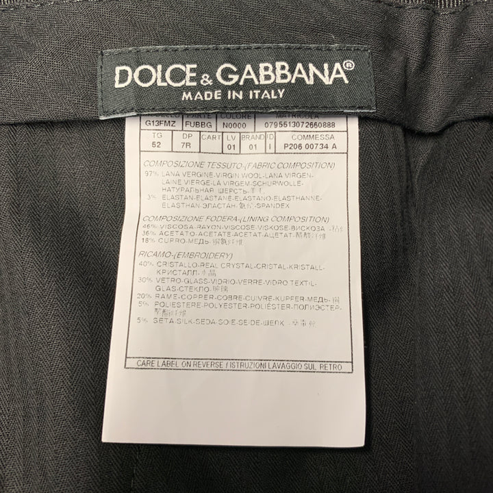DOLCE & GABBANA Martini Size 42 Black Virgin Wool Double Breasted Crystal Accents 3 Piece Suit