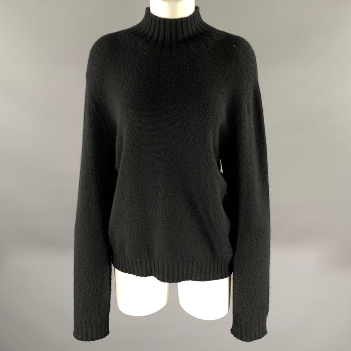 THE ROW Size L Black Cashmere Mock Neck Sweater