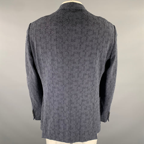 EMPORIO ARMANI Size 46 Navy Grey Textured Wool Blend Sport Coat
