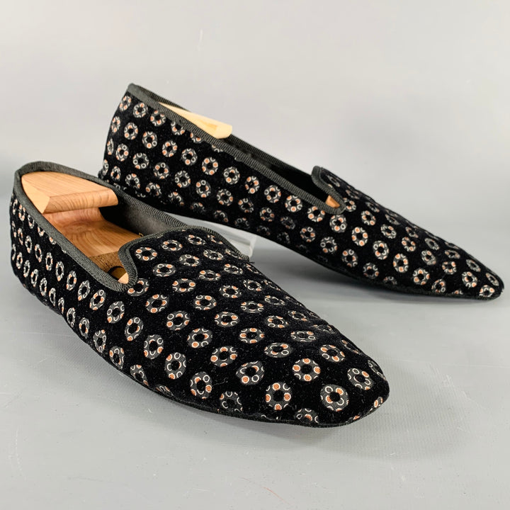 D&G by DOLCE & GABBANA Size 10 Black Orange Circles Velvet Slip On Loafers