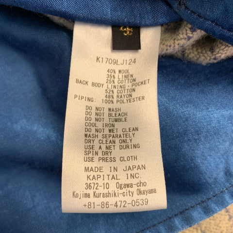 KAPITAL Size XL Indigo White Stripe Wool Blend Open Front Jacket