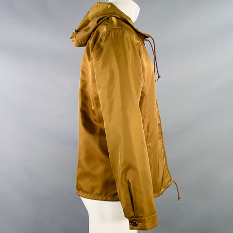PRADA Size M Bronze Nylon Hooded Zip Up Jacket