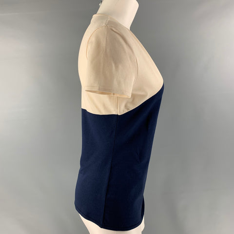 RALPH LAUREN Size M Cream and  Navy Silk Blend Color Block Pullover