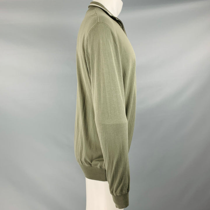 LORO PIANA Size M Olive Green Knit Cotton Zip Up Jacket
