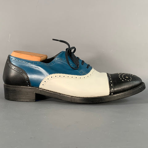 ROBERT CLERGERIE Size 9 Black White Blue Leather Perforated Spectator Lace-Up Shoes