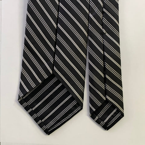 BVLGARI Black White Diagonal Stripe Silk Tie