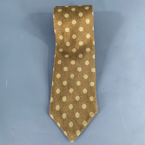 DONNA KARAN Beige Cream Polka Dot Silk Tie