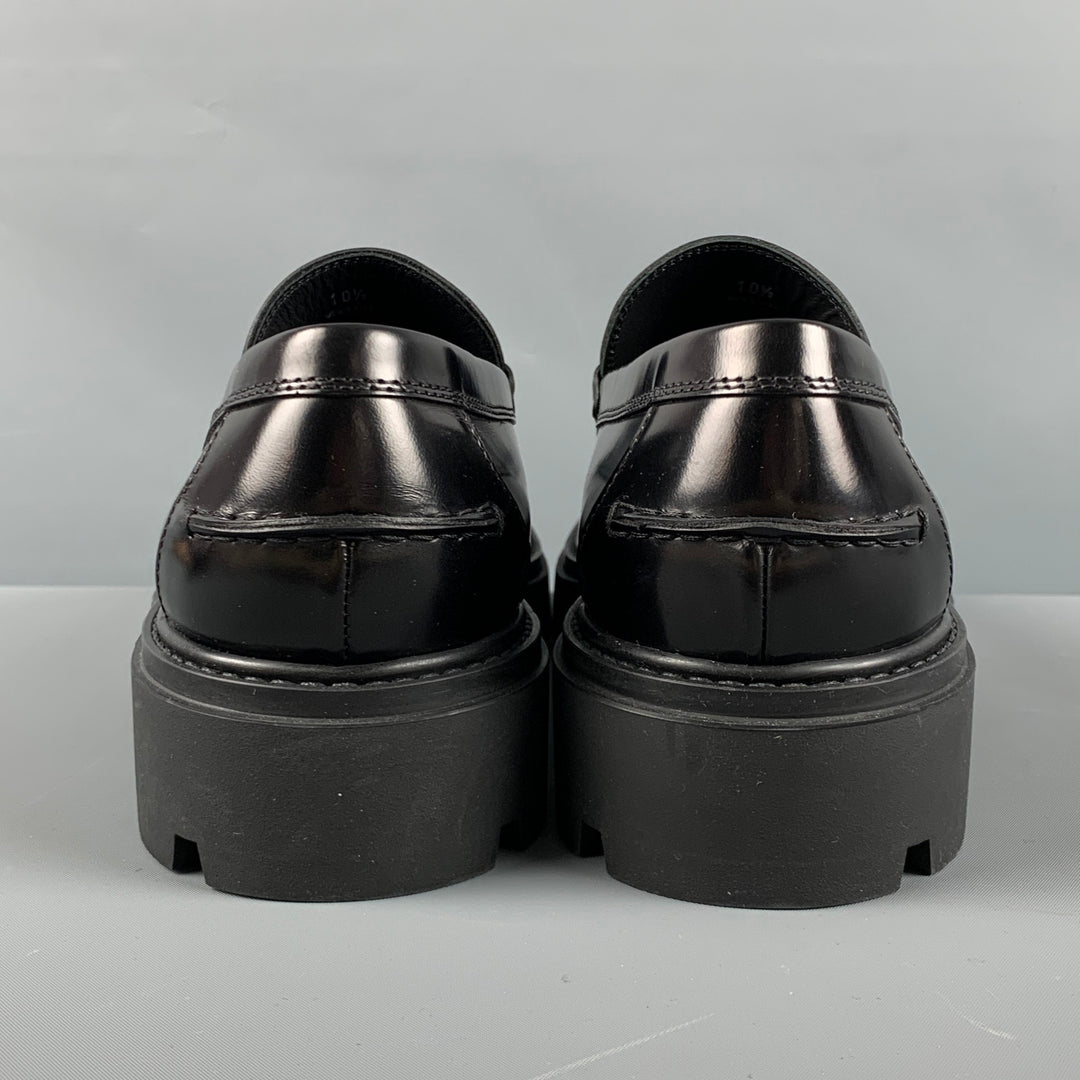 TOD'S Talla 11.5 Mocasines con suela deportiva de cuero macizo negro