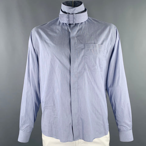 CRAIG GREEN Size L Blue White Stripe Cotton One Pocket Long Sleeve Shirt