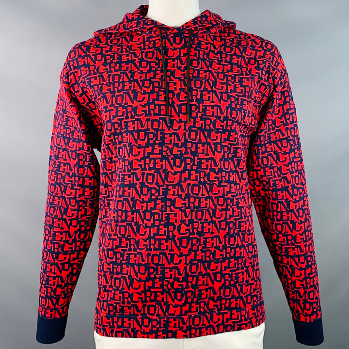 MONCLER GRENOBLE Size L Red Navy Logo Polyamide Hooded Sweatshirt