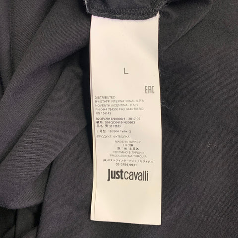 JUST CAVALLI Size L Black Brown Cotton Leopard Graphic Crew Neck T-Shirt