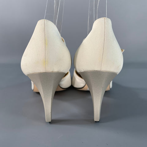 ESCADA Size 8 Ivory Silk Leather T- Strap Pumps