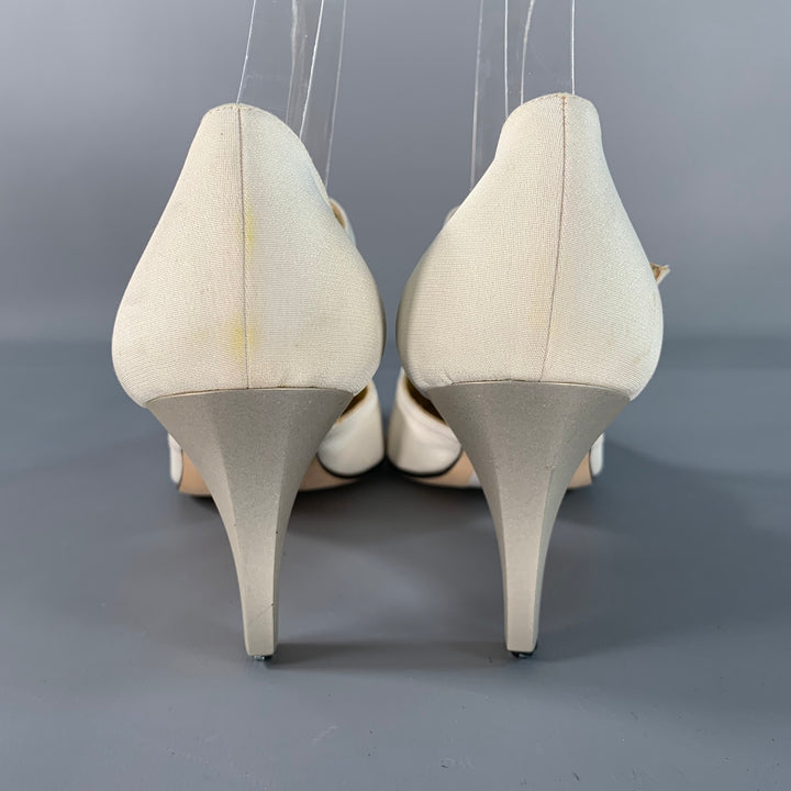 ESCADA Size 8 Ivory Silk Leather T- Strap Pumps