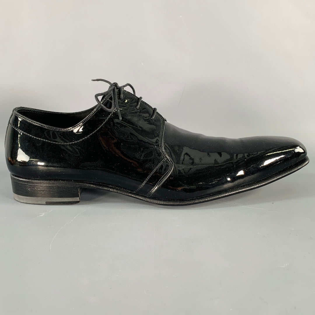 CALZOLERIA HARRIS Size 12 Black Patent Leather Lace-Up Shoes 