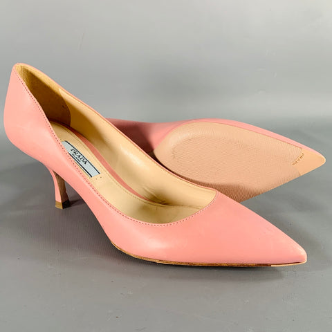 PRADA Size 7 Pink Leather Kitten Heel Pumps