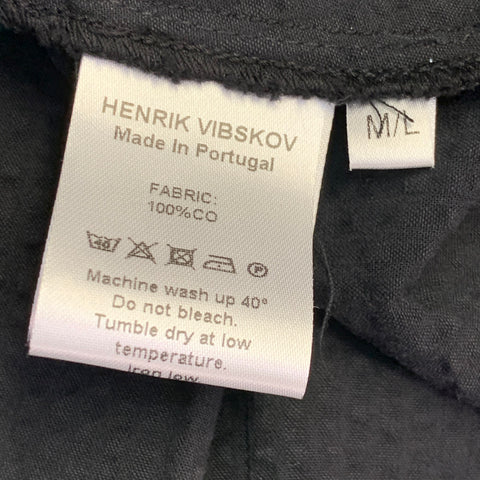 HENRIK VIBSKOV Size M/L Black Cotton Seersucker Long Sleeve Pleated Dress