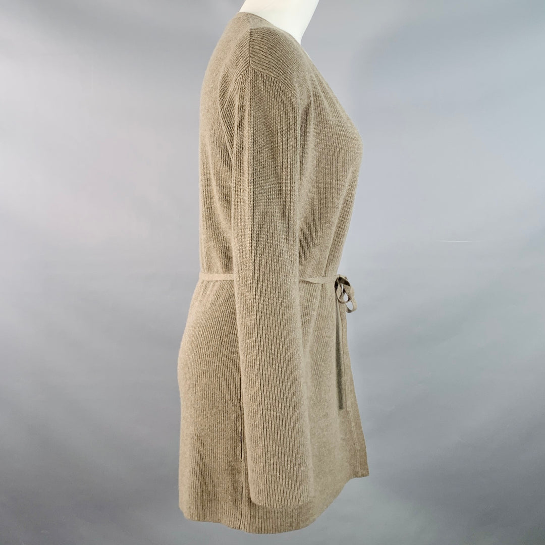 THEORY Size S Brown Taupe Cashmere Rib Knit Tie Front Cardigan