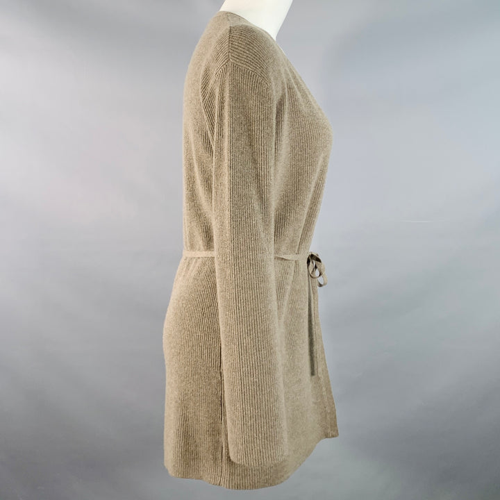 THEORY Size S Brown Taupe Cashmere Rib Knit Tie Front Cardigan