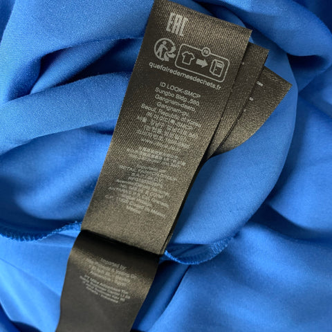 MAJE Size 4 Blue Viscose Pleated V Neck Long Dress