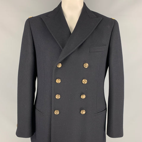 RALPH LAUREN PURPLE LABEL Size 42 Black Gold Wool Cashmere Double Breasted Coat