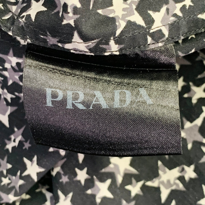 PRADA Size S Black White Grey Stars Cotton Button Up Long Sleeve Shirt