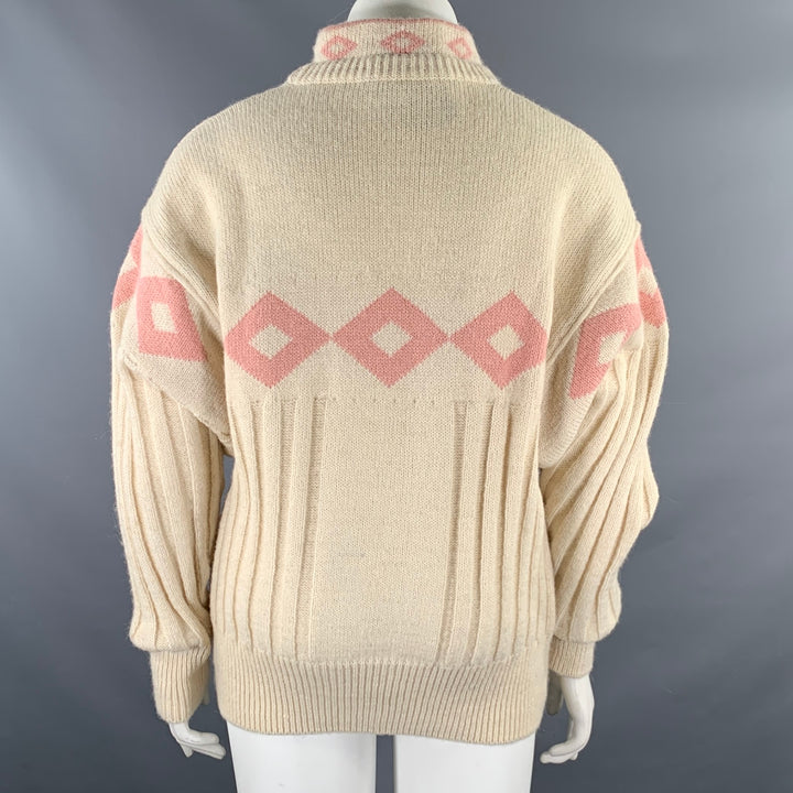 CLAUDE MONTANA Size S Beige Pink  Black Knitted Alpaca Blend Ribbed Sweater