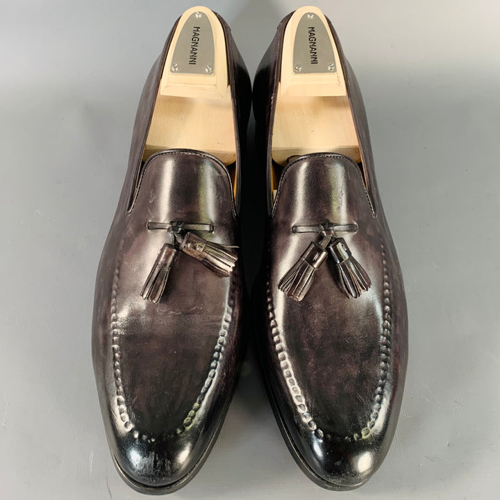 MAGNANNI Size 11 Black Leather Tassels Slip On Loafers
