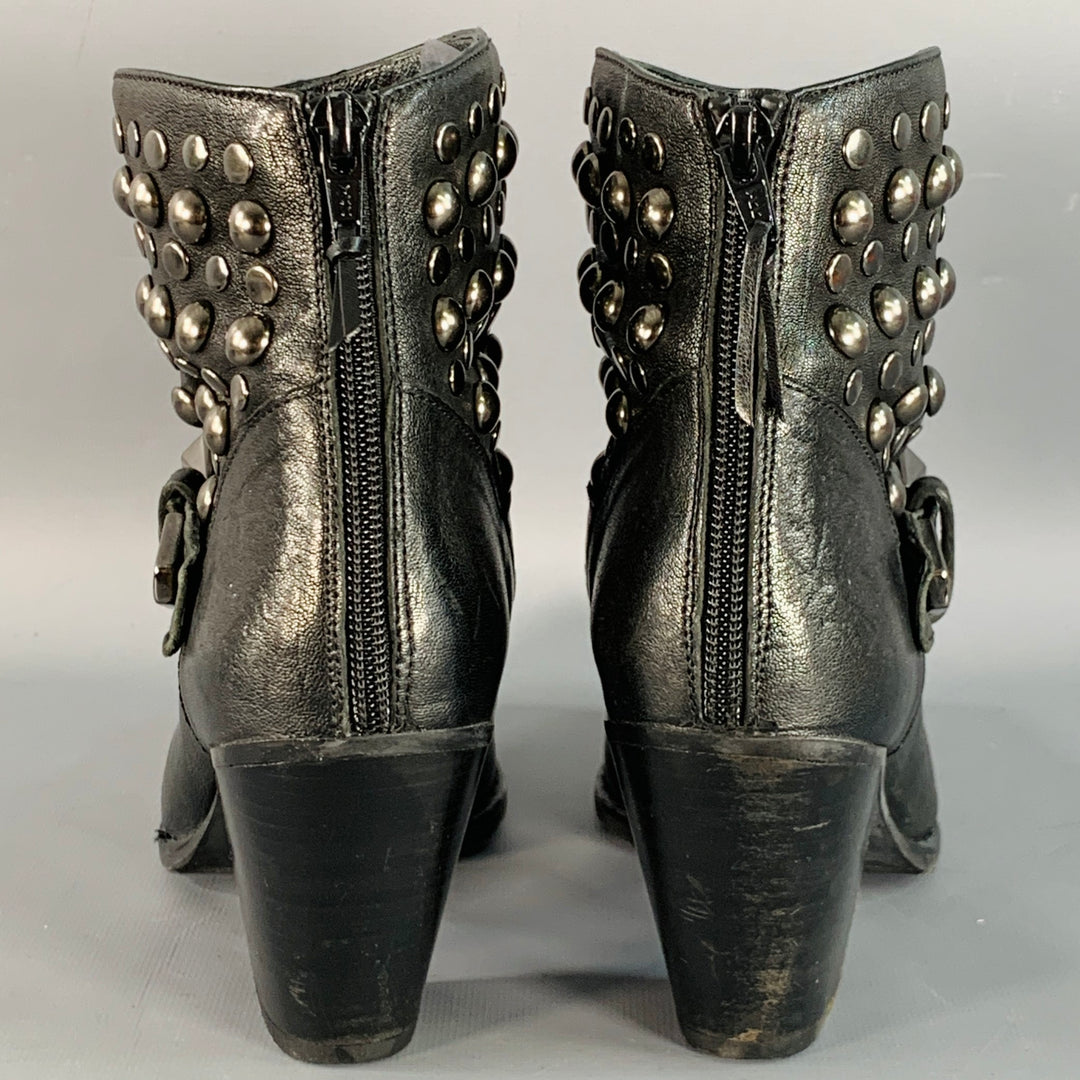 STUART WEITZMAN Size 7 Black Leather Studded Zip Belted Ankle Booties