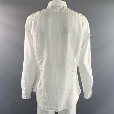 DANDYLIFE Size L White Linen Button Up Long Sleeve Shirt