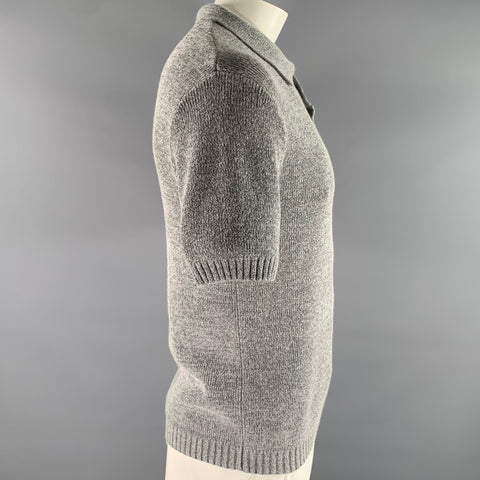 RAITH Size XL Grey Marled Acrylic Blend Buttoned Polo