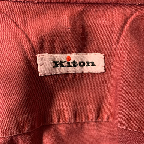 KITON Size XL Burgundy Twill Pointed Collar Long Sleeve Shirt