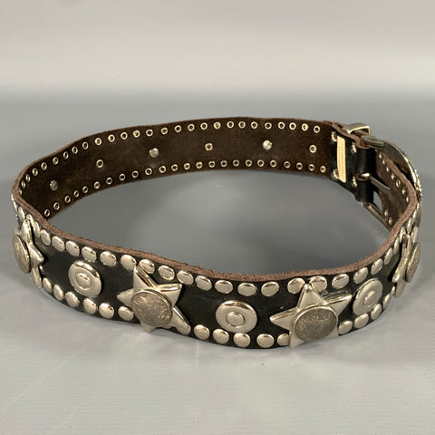 GLAMORY Black Silver Leather Belt