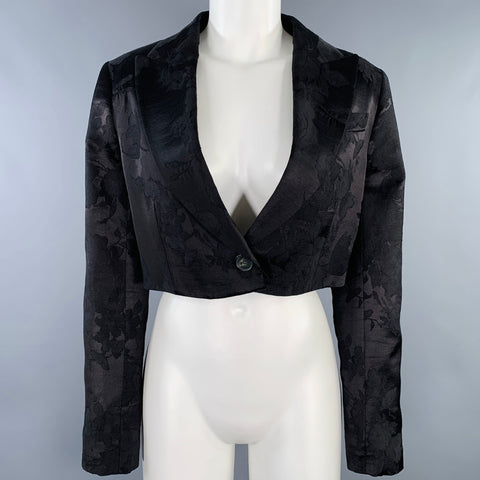 ERDEM Size 8 Black Wool Blend Floral Peak Lapel Jacket Blazer