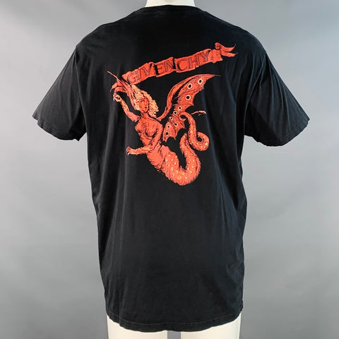 GIVENCHY Size M Black Red Mermaid Print Cotton Oversized Crew Neck T-shirt