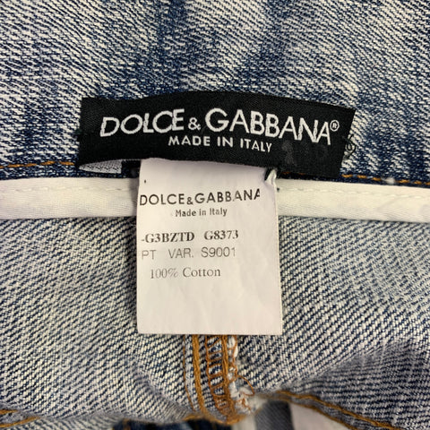 DOLCE & GABBANA Size 32 Blue White Acid Wash Cotton Slim Jeans