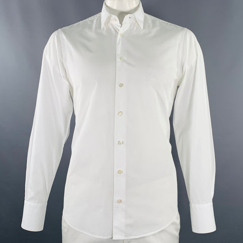 TRUSSELL Size L White Embroidery Cotton Long Sleeve Shirt