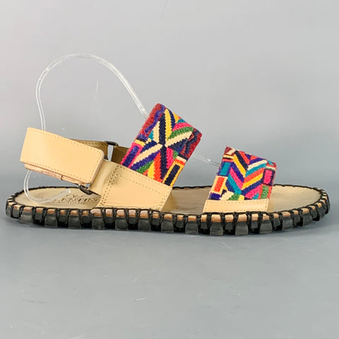 VALENTINO Size 9 Tan Multi Color Embroidery Leather Straps Sandals
